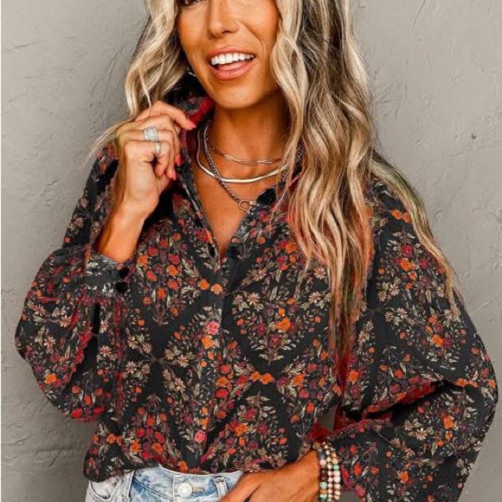New Floral Black Blouse